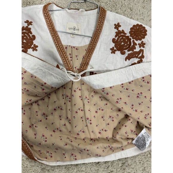 Umgee Linen Blend Lace Embroidered Jacket Cropped Puff Sleeve Size M Festival - Picture 11 of 12